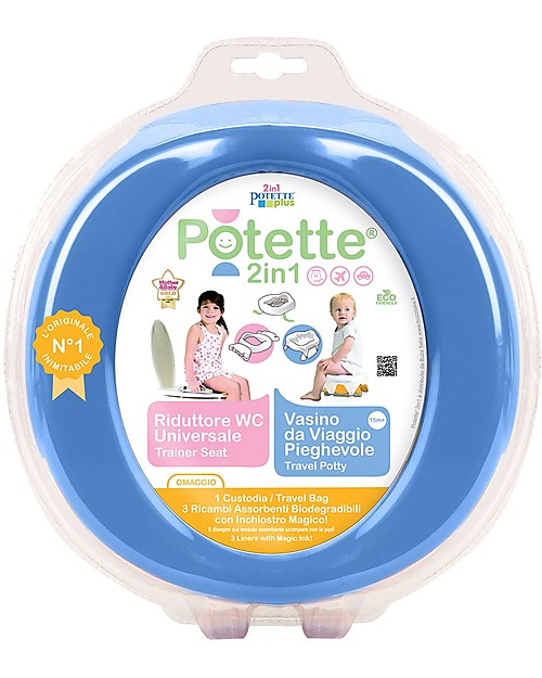 Potette 2in1 Potette 2in1 Blu, Vasino da Viaggio e Riduttore WC - include 3 ricambi Vasini