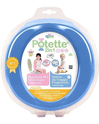 Potette 2in1 Potette 2in1 Blu, Vasino da Viaggio e Riduttore WC - include 3 ricambi Vasini_