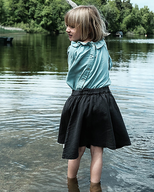 Poudre Organic Blusa con Collo Volant e Bottoni Posteriori (3-4 anni) - Blu Surf - 100% cotone bio Bluse