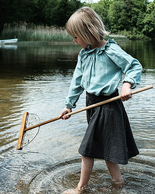 Poudre Organic Blusa con Collo Volant e Bottoni Posteriori (3-4 anni) - Blu Surf - 100% cotone bio Bluse