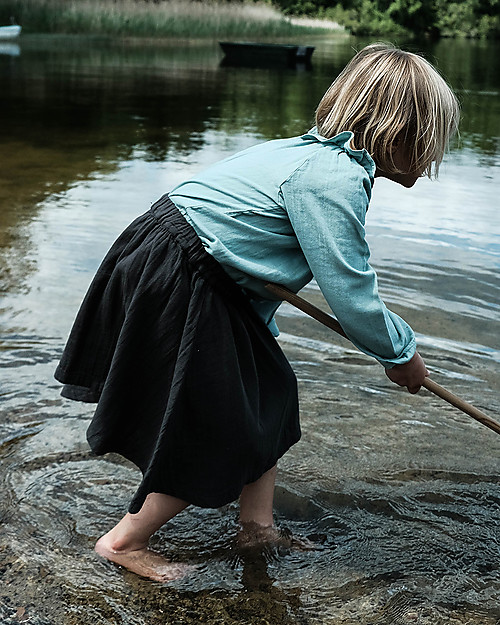 Poudre Organic Blusa con Collo Volant e Bottoni Posteriori (3-4 anni) - Blu Surf - 100% cotone bio Bluse