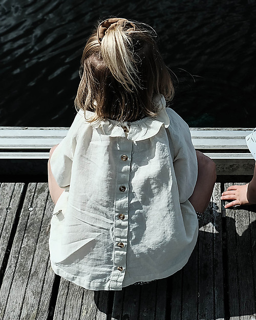 Poudre Organic Blusa con Collo Volant e Bottoni Posteriori - Latte - Lino e Cotone Bluse