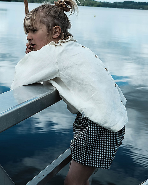 Poudre Organic Blusa con Collo Volant e Bottoni Posteriori - Latte - Lino e Cotone Bluse