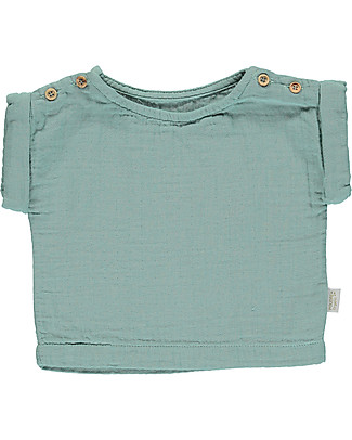 Poudre Organic Blusa con Maniche Arrotolate (18-24 mesi) - Blu Surf - 100% cotone bio Camicie