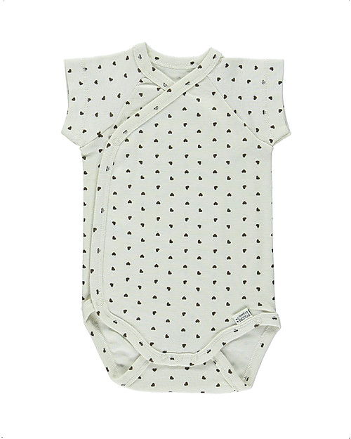 Poudre Organic Body con Apertura Asimmetrica Lierre - Cuori Neri - 100% Cotone Bio Body Manica Corta