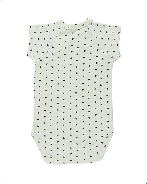 Poudre Organic Body con Apertura Asimmetrica Lierre - Cuori Neri - 100% Cotone Bio Body Manica Corta