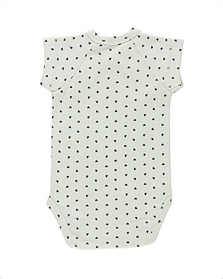 Poudre Organic Body con Apertura Asimmetrica Lierre - Cuori Neri - 100% Cotone Bio Body Manica Corta