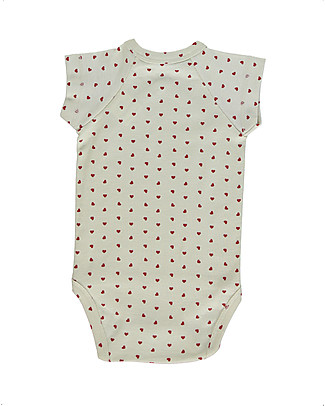 Poudre Organic Body con Apertura Asimmetrica Lierre - Cuori Rossi - 100% Cotone Bio Body Manica Corta