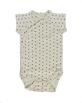 Poudre Organic Body con Apertura Asimmetrica Lierre - Cuori Rossi - 100% Cotone Bio Body Manica Corta