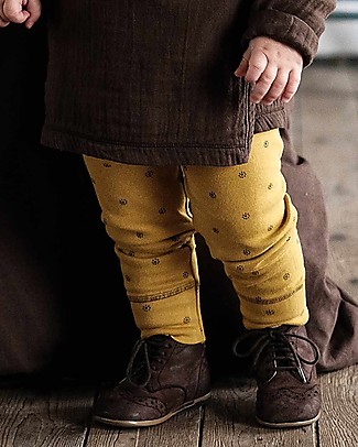 Poudre Organic Leggings Baby Basilic (da 12 mesi a 2 anni) - Miele con Stampa Fiori - 100% cotone bio Pantaloni Lunghi