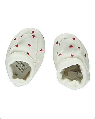 Poudre Organic Scarpine Baby Wakame - Cuori Rossi - 100% Cotone Bio Pantofole