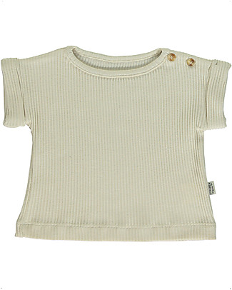 Poudre Organic T-shirt a Coste con Maniche Arrotolate Bourrache - Latte - 100% Cotone Bio T-Shirt e Canotte