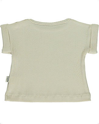 Poudre Organic T-shirt a Coste con Maniche Arrotolate Bourrache - Latte - 100% Cotone Bio T-shirt