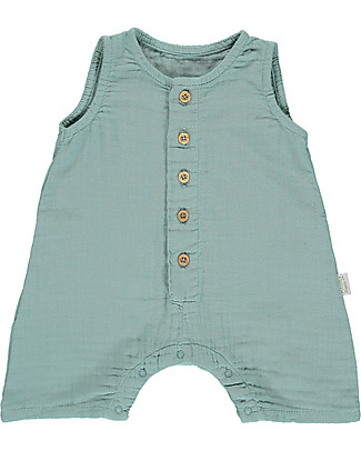 Poudre Organic Tutina Senza Maniche con Bottoncini Poivre - Blu Surf - 100% cotone bio Tutine Corte