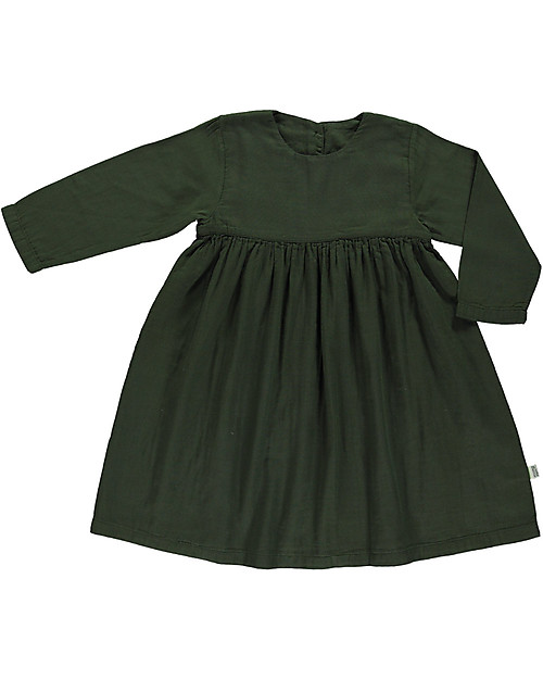 Poudre Organic Vestito a Maniche Lunghe Robe Liseron - Verde Foresta - 100% Doppia Garza di Cotone Bio Vestiti_