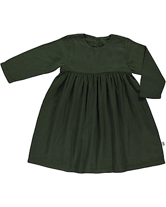 Poudre Organic Vestito a Maniche Lunghe Robe Liseron - Verde Foresta - 100% Doppia Garza di Cotone Bio Vestiti_