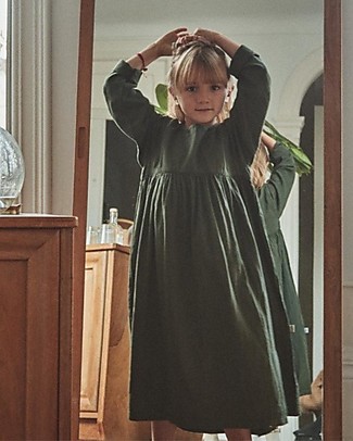 Poudre Organic Vestito a Maniche Lunghe Robe Liseron - Verde Foresta - 100% Doppia Garza di Cotone Bio Vestiti_