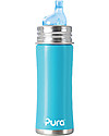 Pura Kiki Biberon in Acciaio 325ml - Beccuccio Sippy (6+ mesi) - Azzurro Tettarelle