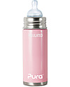 Pura Kiki Biberon Termico in Acciaio 250ml - Rosa - Tettarella Flusso Medio 3+ mesi Tettarelle