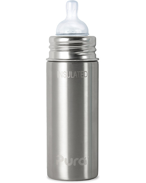 Pura Kiki Biberon Termico in Acciaio 266ml - Acciaio - Tettarella Flusso Medio (3+ mesi) Tettarelle