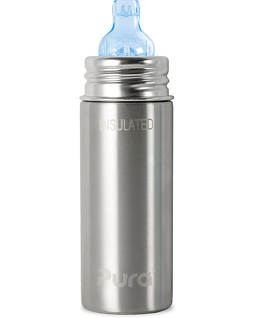 Pura Kiki Biberon Termico in Acciaio 266ml - Beccuccio Sippy 6+ Mesi - Acciaio Borracce Termiche