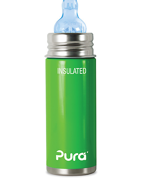 Pura Kiki Biberon Termico in Acciaio 266ml - Beccuccio Sippy - 6+ mesi - Verde Tettarelle