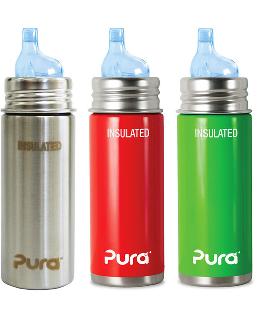 Pura Kiki Biberon Termico in Acciaio 266ml - Beccuccio Sippy - 6+ mesi - Verde Tettarelle