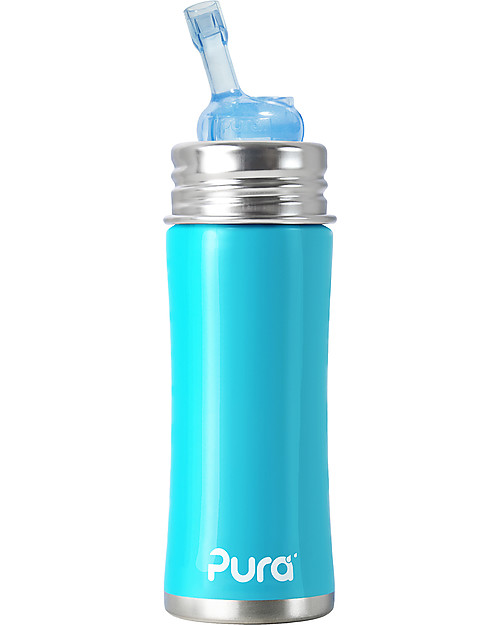 Pura Kiki Bottiglia in Acciaio con Cannuccia, 325 ml - Azzurro Tettarelle
