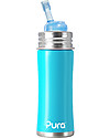Pura Kiki Bottiglia in Acciaio con Cannuccia, 325 ml - Azzurro Tettarelle