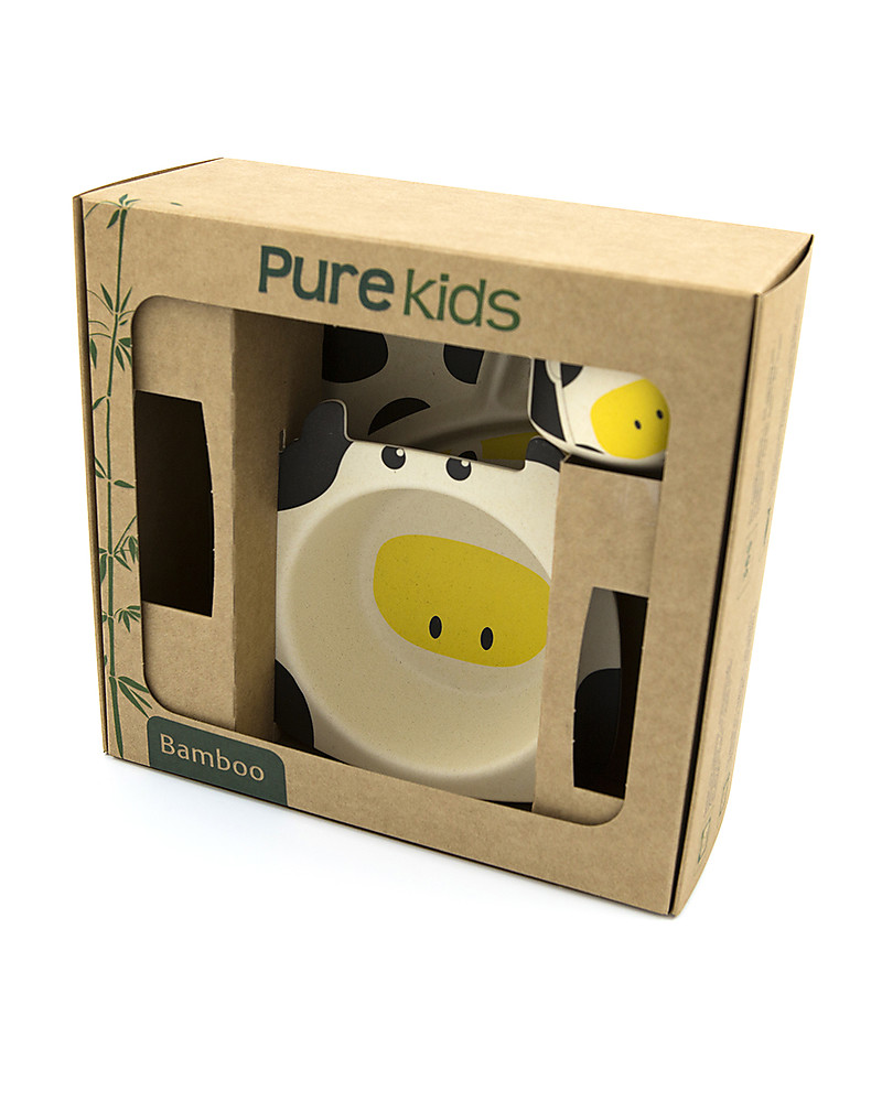 Pure Kids Set Pappa in Bambù, 3 pezzi, Mucca - Biodegradabile, senza BPA,  PVC o ftalati! unisex (bambini)