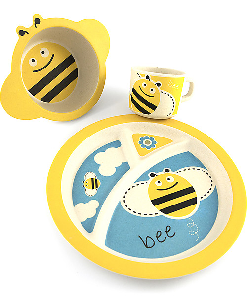 Pure Kids Set Pappa in Bambù, 3 pezzi, Ape - Biodegradabile, senza BPA, PVC o ftalati! Set Pappa