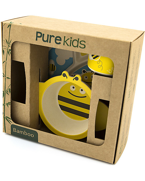 Pure Kids Set Pappa in Bambù, 3 pezzi, Ape - Biodegradabile, senza BPA, PVC o ftalati! Set Pappa