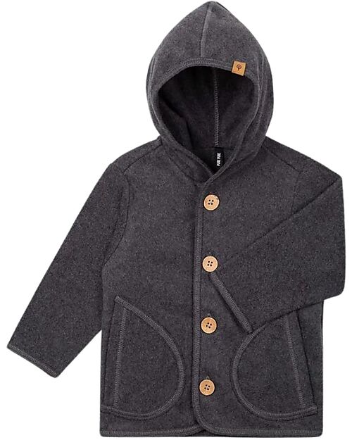 Pure Pure by Bauer Giacca in Pile - Bottoni in legno - Antracite - 100% Cotone Bio GOTS Giacche