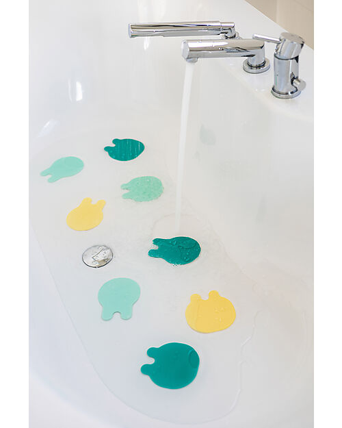 Quut Adesivi Antiscivolo da Bagno con Ventosa - Grippi Jellyfish - Minty Yellow -8 Pezzi Giochi da Spiaggia