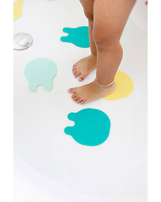 Quut Adesivi Antiscivolo da Bagno con Ventosa - Grippi Jellyfish - Minty Yellow -8 Pezzi Giochi da Spiaggia