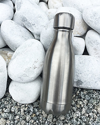 Qwetch Borraccia Termica in Acciaio Inox - Acciaio Pettinato - 260 ml Borracce Termiche