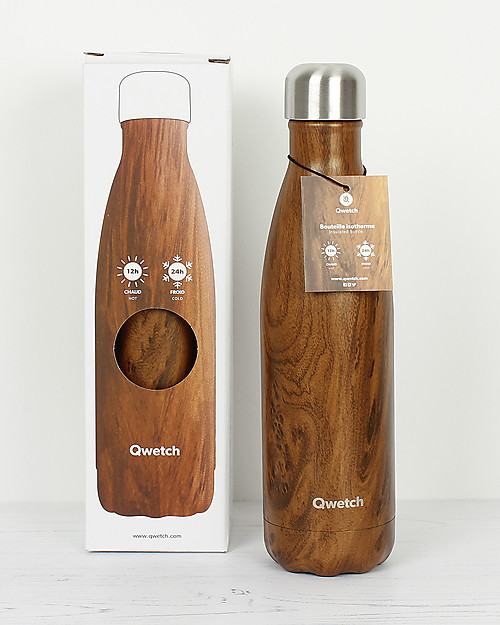 Qwetch Borraccia Termica in Acciaio Inox - Color Legno - 500 ml Borracce Termiche