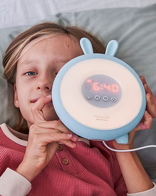 Rabbit & Friends Lampada da Notte con Sveglia - Azzurro - 2 in 1 Lampade da Notte