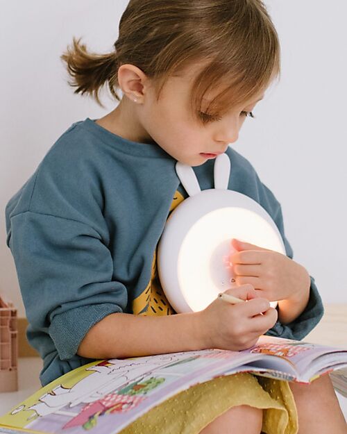 Rabbit & Friends Lampada da Notte con Sveglia - Bianco - 2 in 1 Lampade da Notte