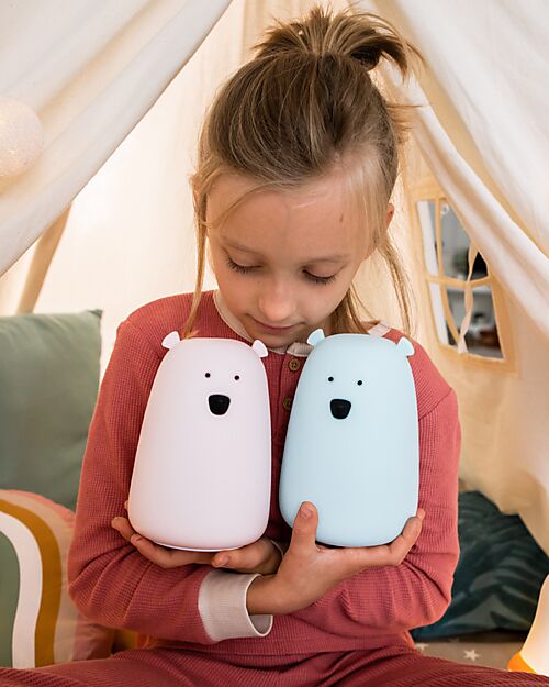 Rabbit & Friends Lampada da Notte Orsetto - Azzurro - Morbido Silicone - 16x10.7 cm Lampade da Notte
