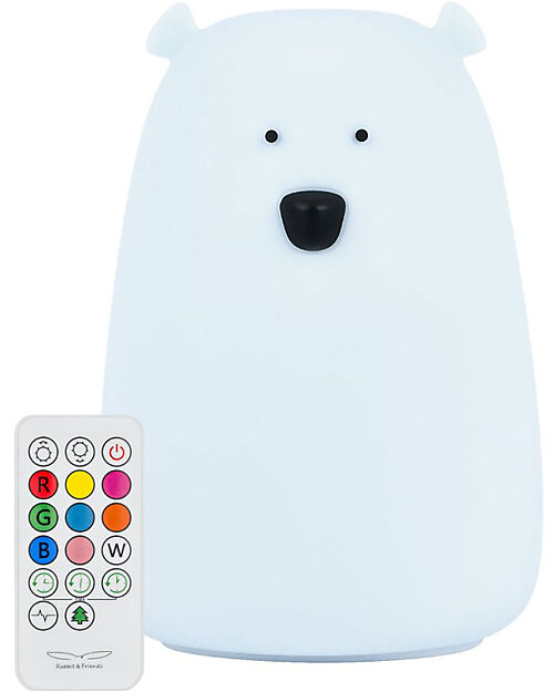 Rabbit & Friends Luce da Notte Orsetto in Morbido Silicone - Azzurro Chiaro - Con Telecomando Lampade da Notte