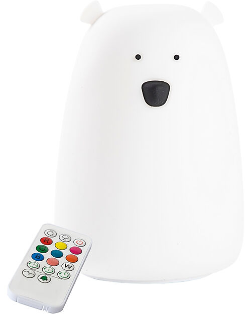 Rabbit & Friends Luce da Notte Orsetto in Morbido Silicone - Bianco - Con Telecomando Lampade da Notte