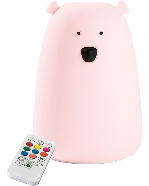 Rabbit & Friends Luce da Notte Orsetto in Morbido Silicone - Rosa - Con Telecomando Lampade da Notte