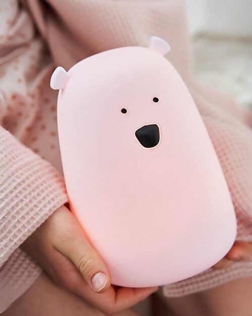 Rabbit & Friends Luce da Notte Orsetto in Morbido Silicone - Rosa - Con Telecomando Lampade da Notte