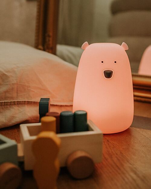 Rabbit & Friends Luce da Notte Orsetto in Morbido Silicone - Rosa - Con Telecomando Lampade da Notte