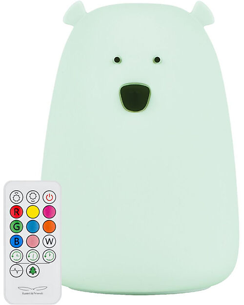 Rabbit & Friends Luce da Notte Orsetto in Morbido Silicone - Verde Chiaro - Con Telecomando Lampade da Notte