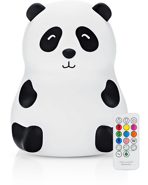 Rabbit & Friends Luce da Notte Panda in Morbido Silicone - Bianco e Nero - Con Telecomando Lampade da Notte
