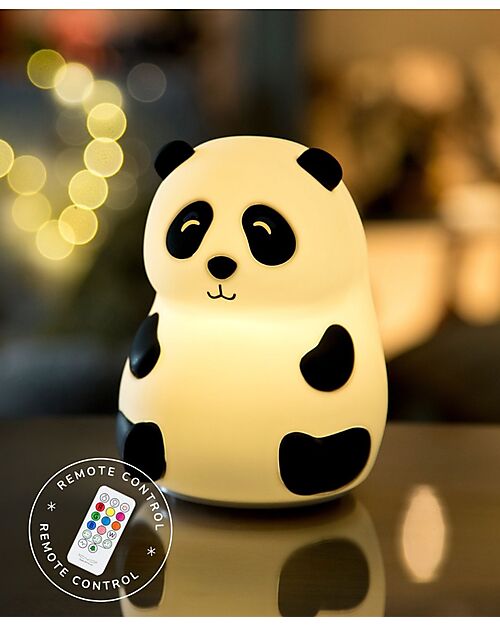 Rabbit & Friends Luce da Notte Panda in Morbido Silicone - Bianco e Nero - Con Telecomando Lampade da Notte
