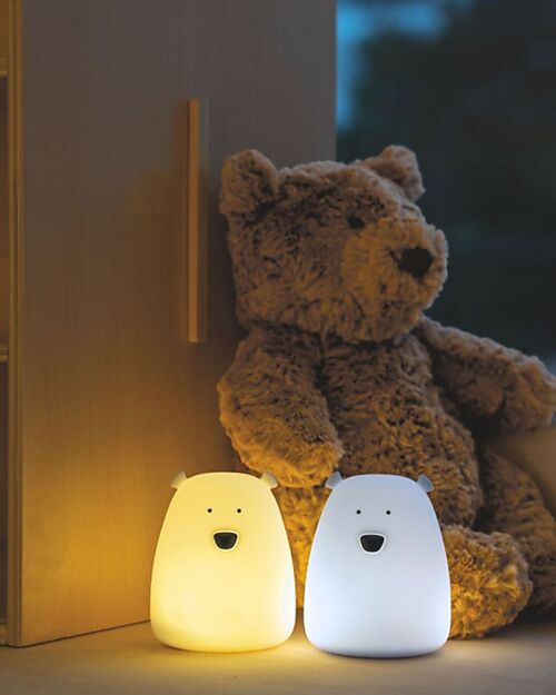 Rabbit & Friends Set 2 Luci da Notte Portatile Orsetto In Morbido Silicone - Bianco e Azzurro - 10x8.6 cm Lampade da Notte