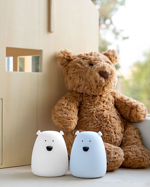 Rabbit & Friends Set 2 Luci da Notte Portatile Orsetto In Morbido Silicone - Bianco e Azzurro - 10x8.6 cm Lampade da Notte